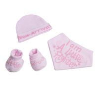 HBB262-P: Pink Bib, Hat & Bootee Set